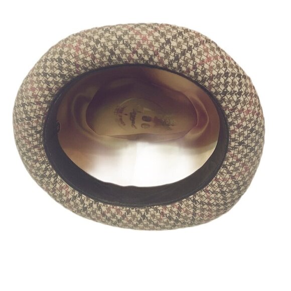Vintage Brown Red Gingham Tweed Fedora Hat Structured Unisex OS main image 6